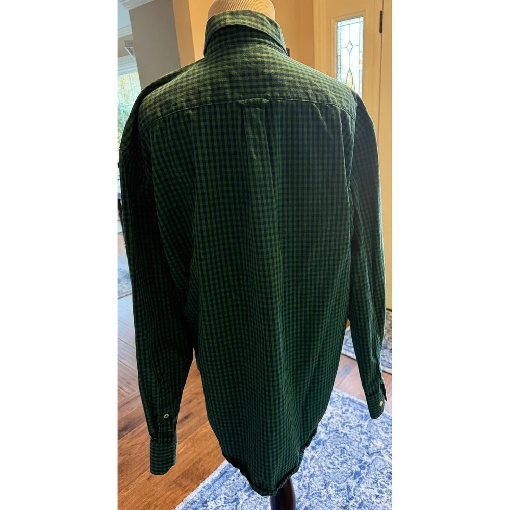 IZOD Premium Essentials Mens Medium Gingham Button Down Shirt Green Navy Blue